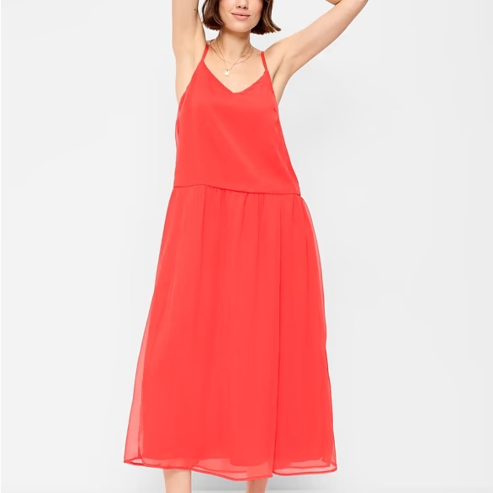 Red Slip Midi Dress with straps